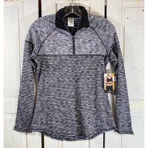 NWT Avia Womens 1/4 Zip Pullover Top Black White Space Dye Athletic Size M 8-10